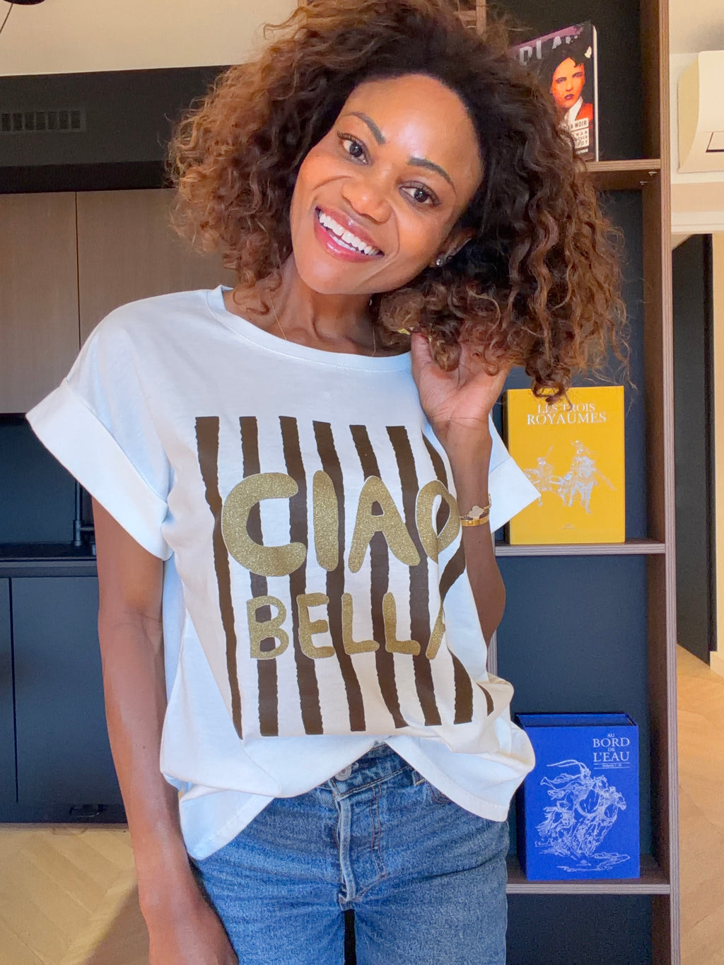 T-shirt Giada – Blanc et chocolat