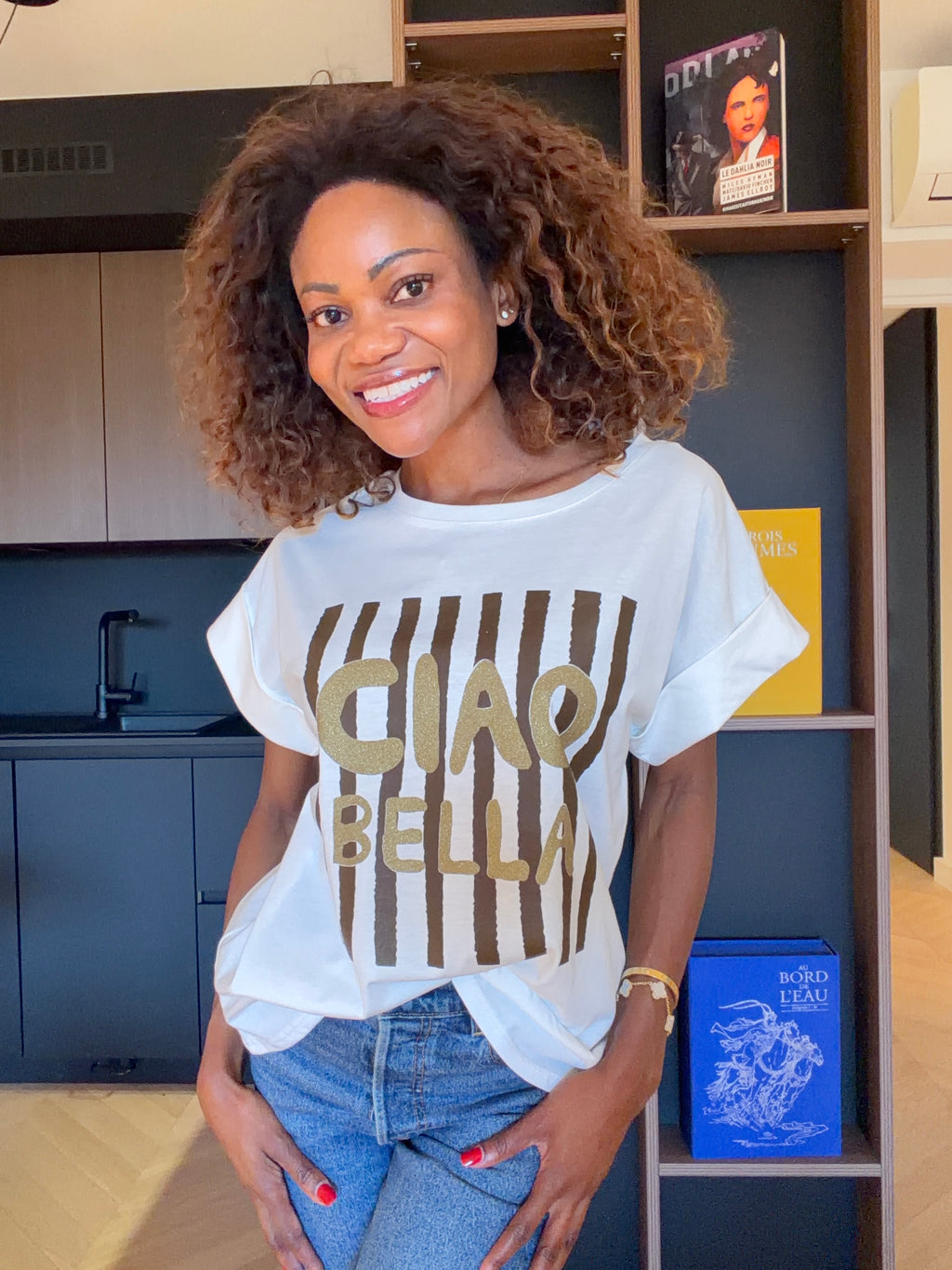 T-shirt Giada – Blanc et chocolat