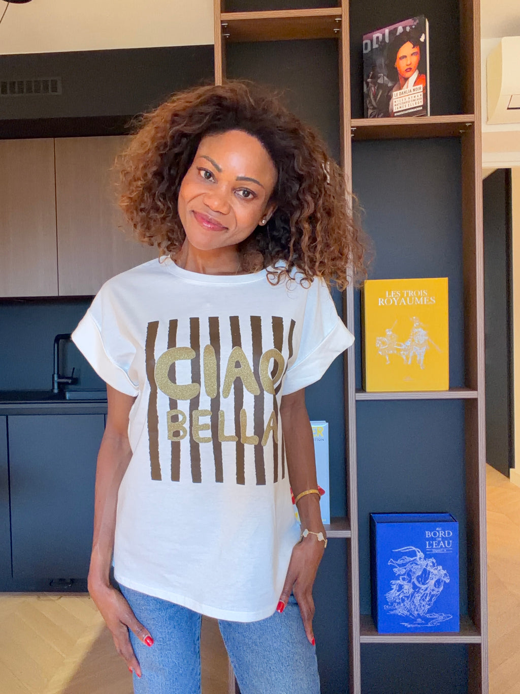 T-shirt Giada – Blanc et chocolat