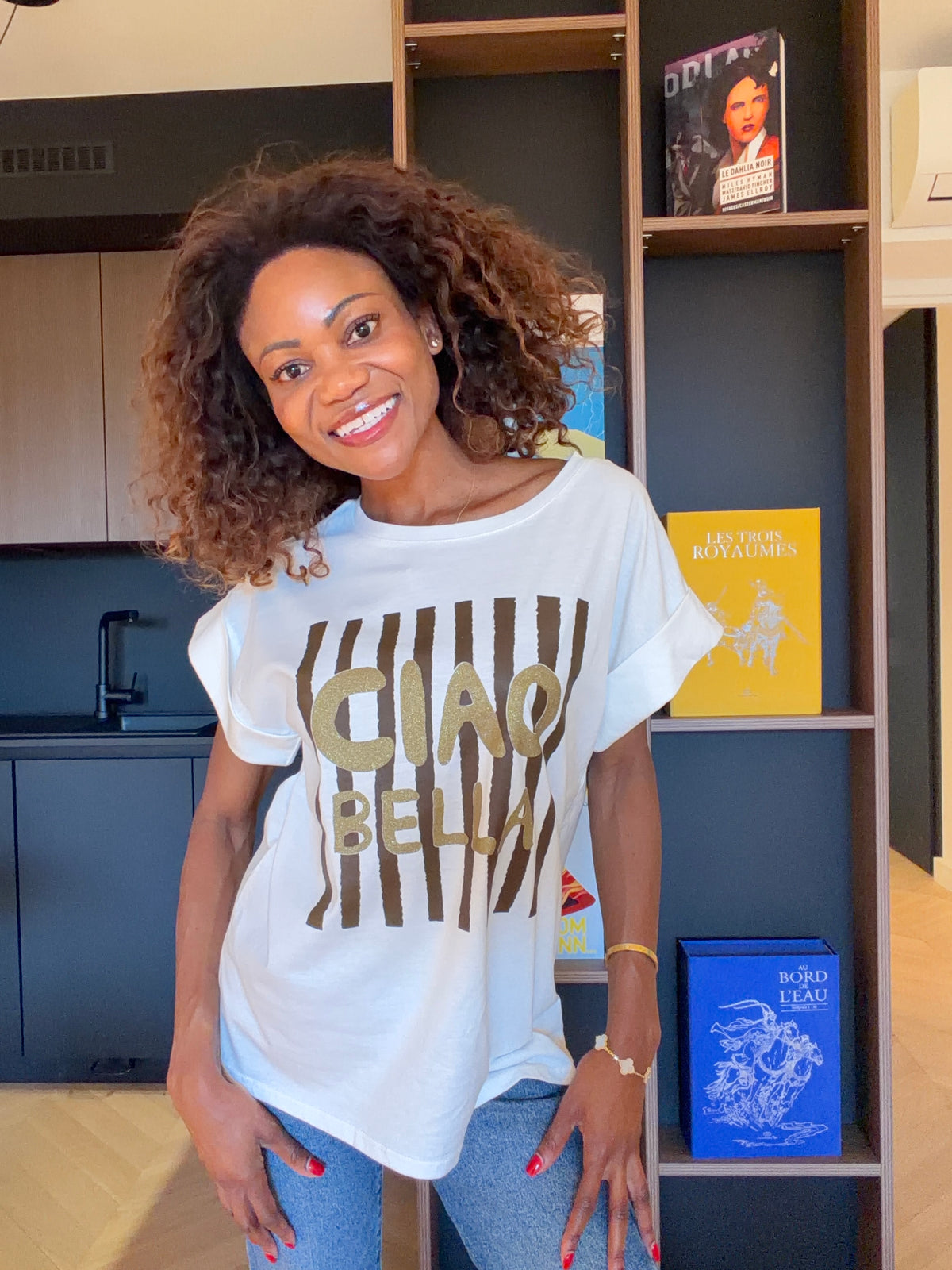 T-shirt Giada – Blanc et chocolat