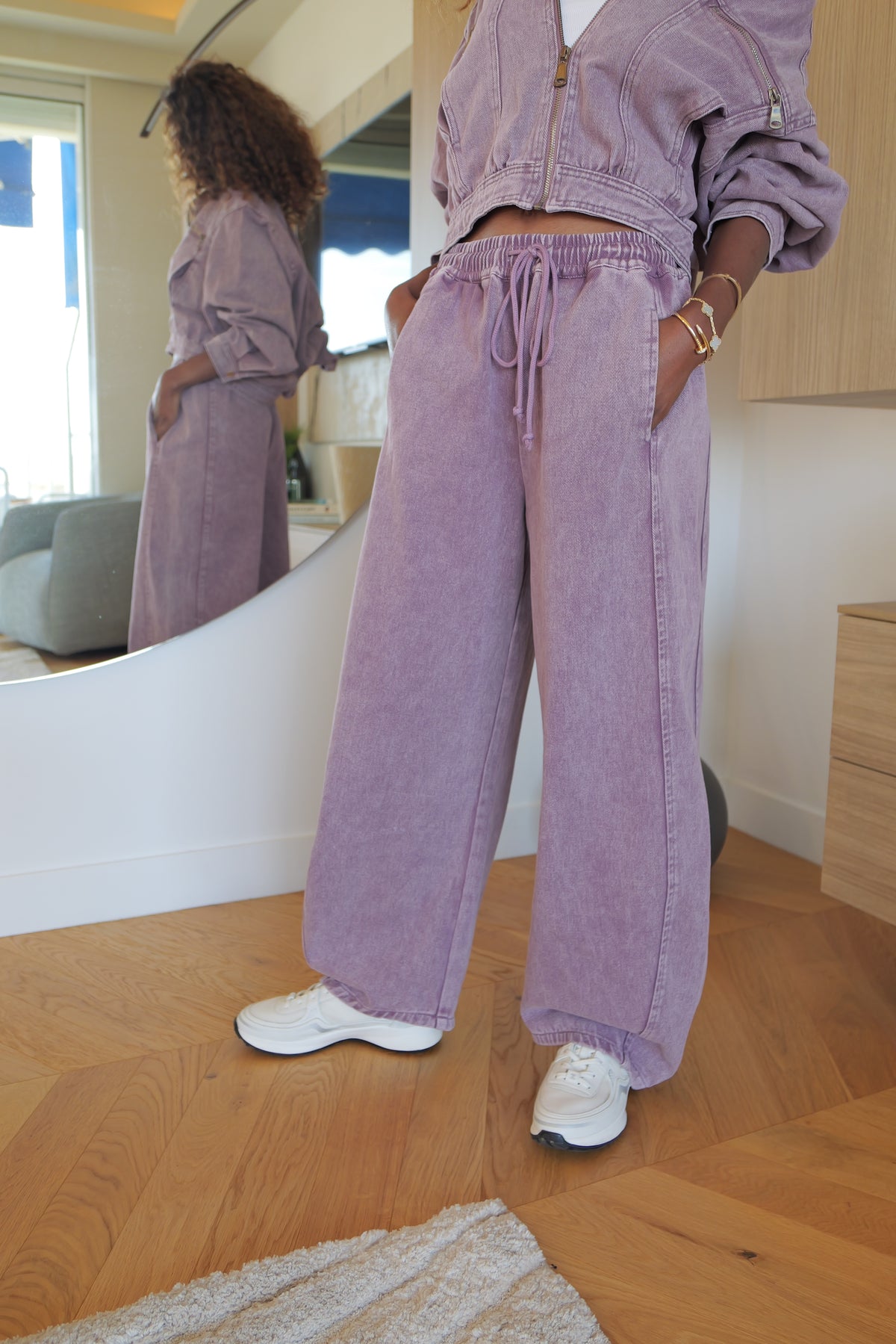 Pantalon large en jean prune