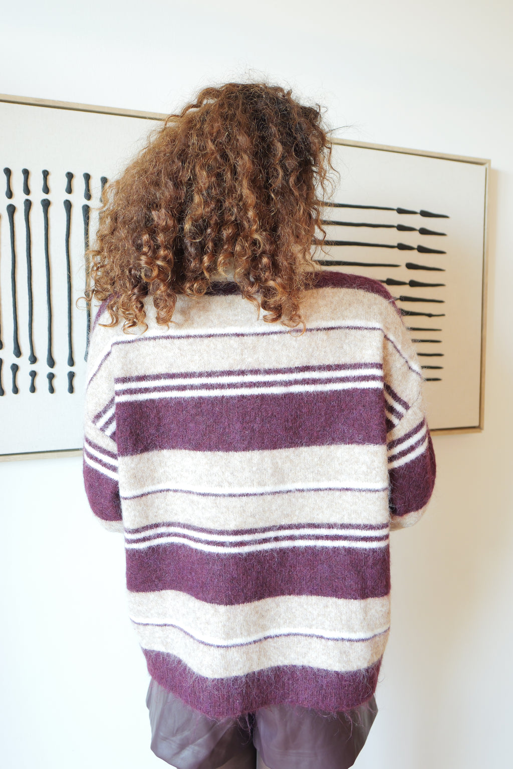 Burgundy and beige striped sweater
