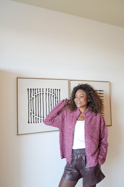 Gilet zippé BIANCA – Rayures rose & prune