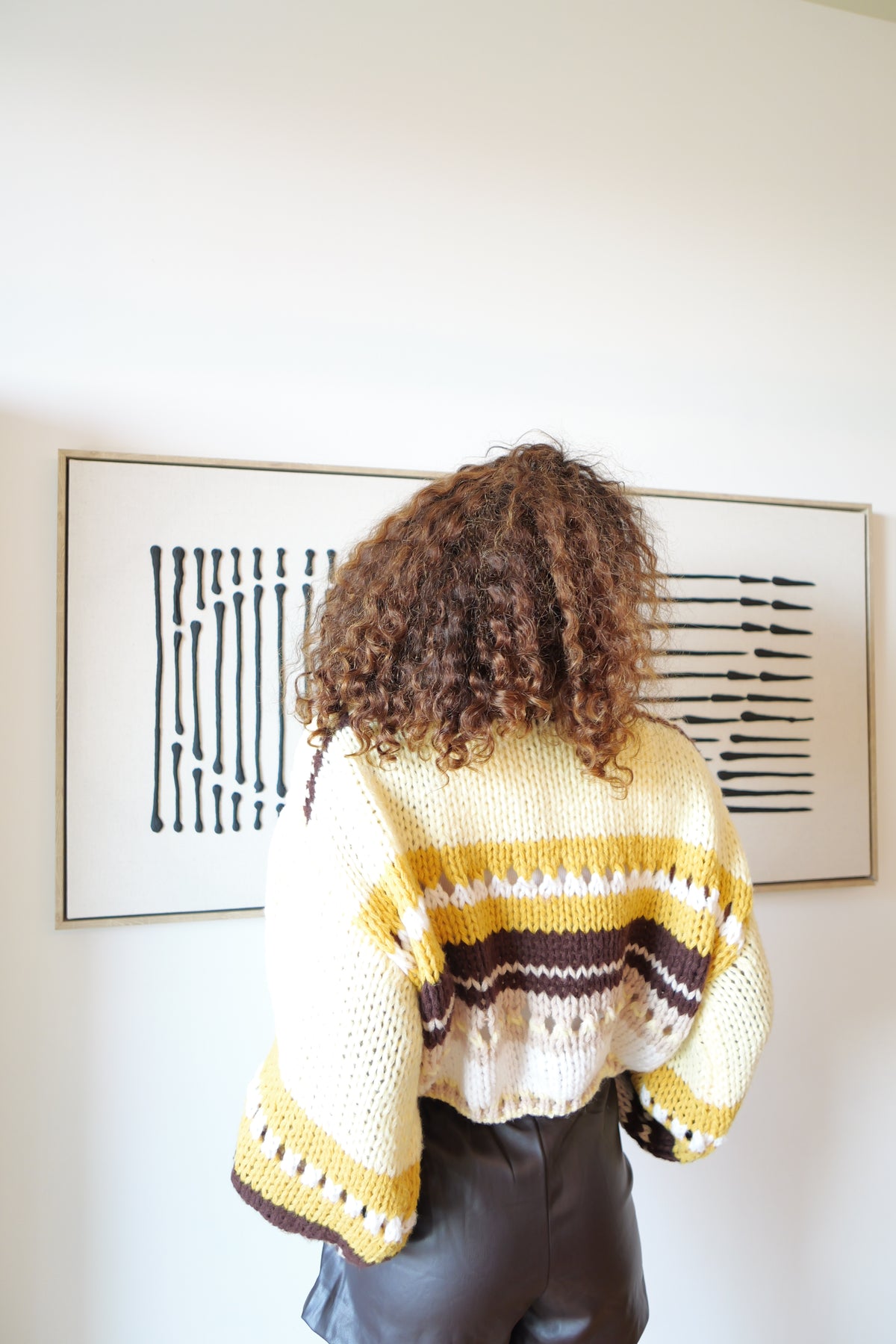 Oversized Knit Pullover in Yellow, Chocolate & Mustard