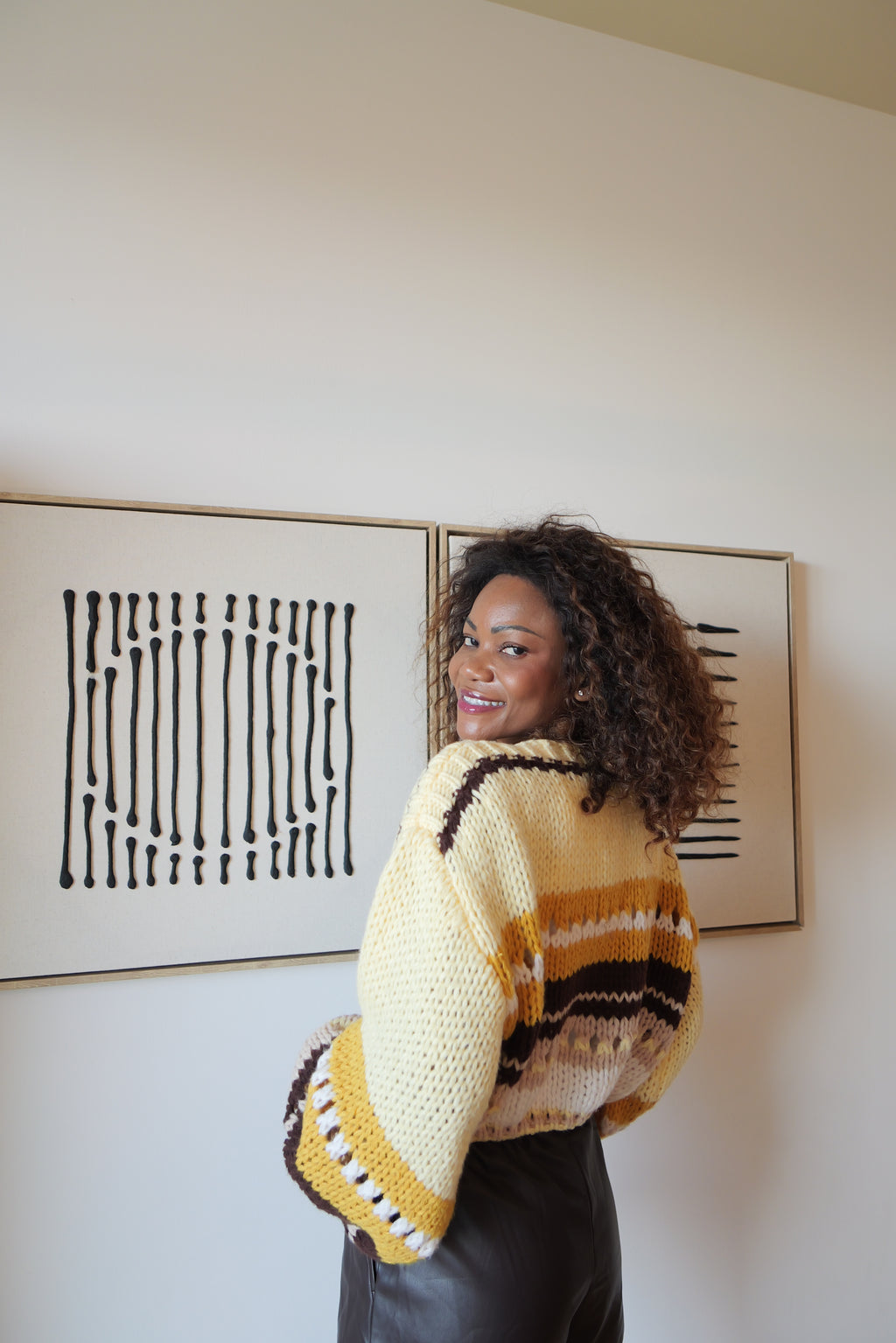 Oversized Knit Pullover in Yellow, Chocolate & Mustard