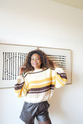 Oversized Knit Pullover in Yellow, Chocolate & Mustard