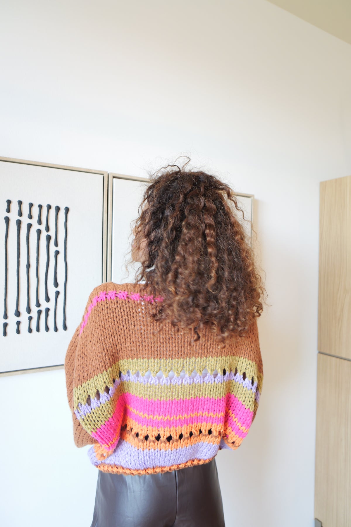 Pull Oversize en Maille Multicolore Rose & Camel