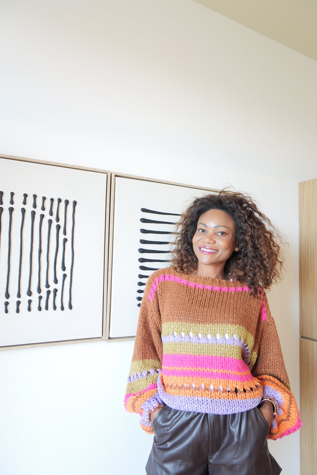 Pull Oversize en Maille Multicolore Rose & Camel