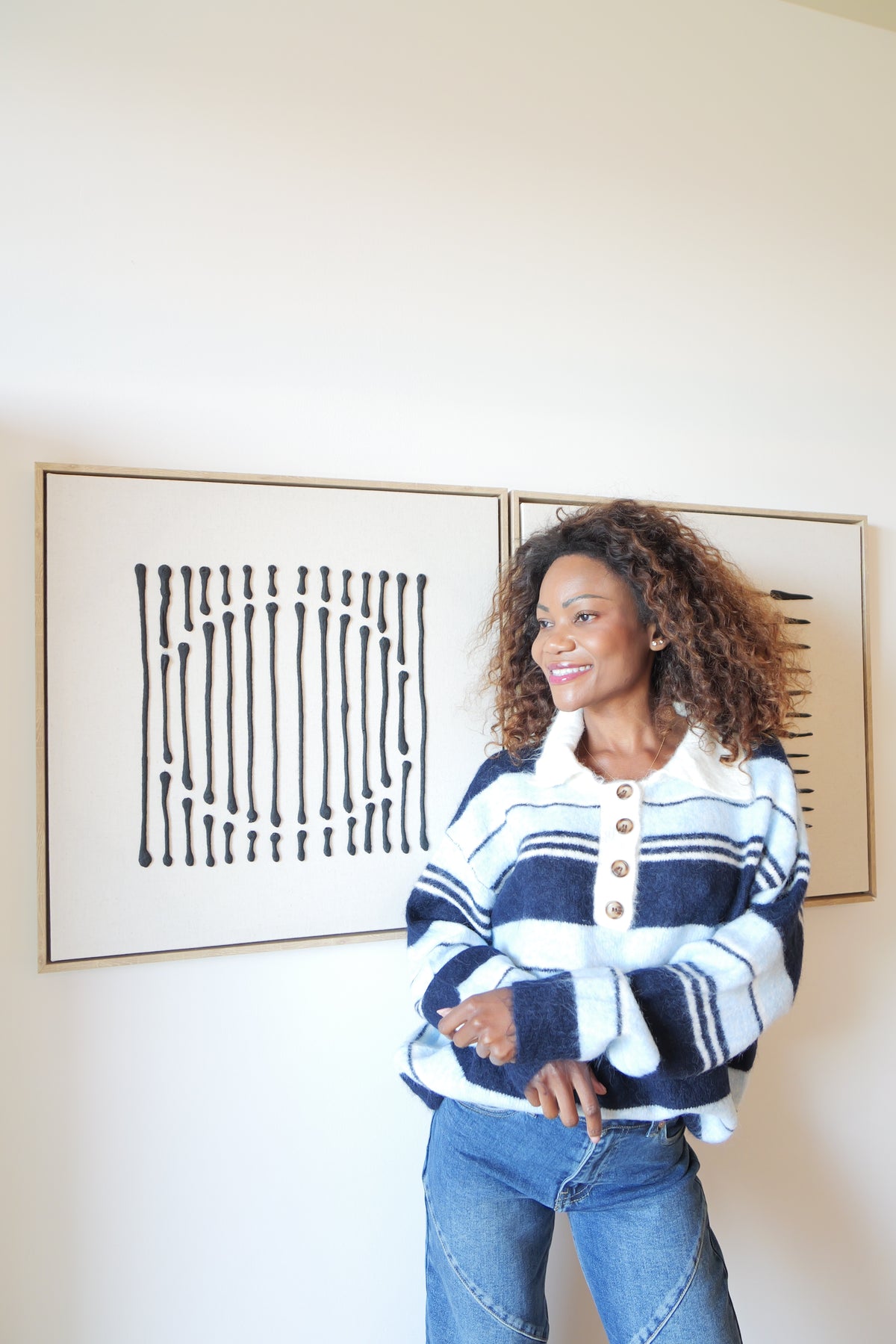 Navy and ecru striped sweater