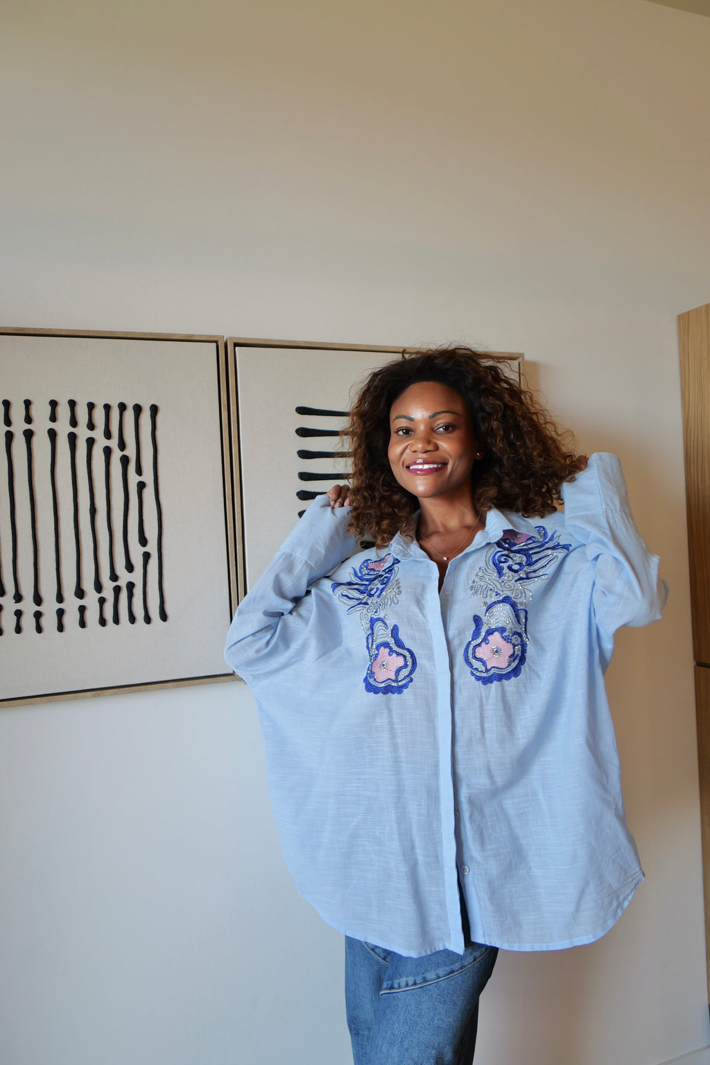 LIORA blue embroidered shirt