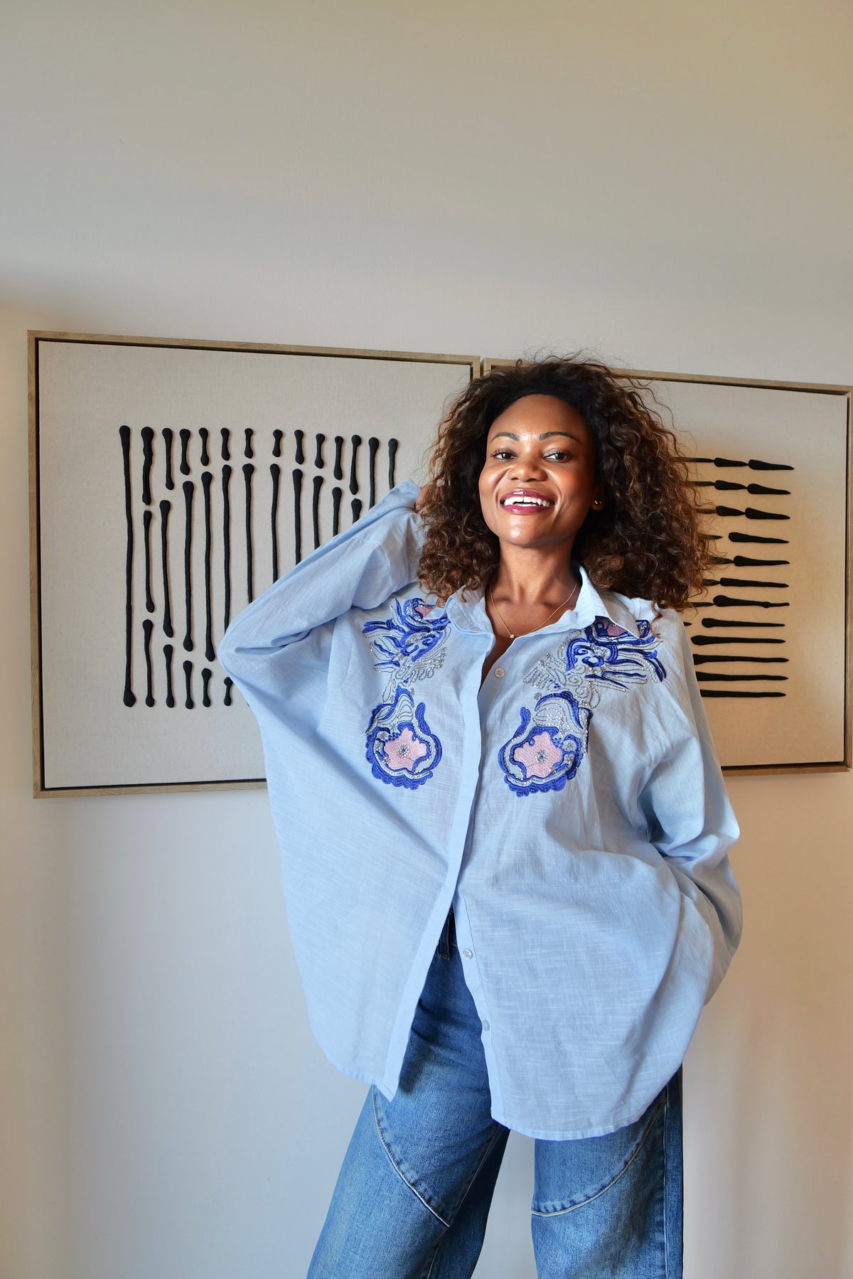 LIORA blue embroidered shirt