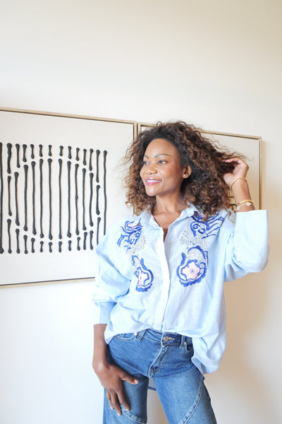 LIORA blue embroidered shirt
