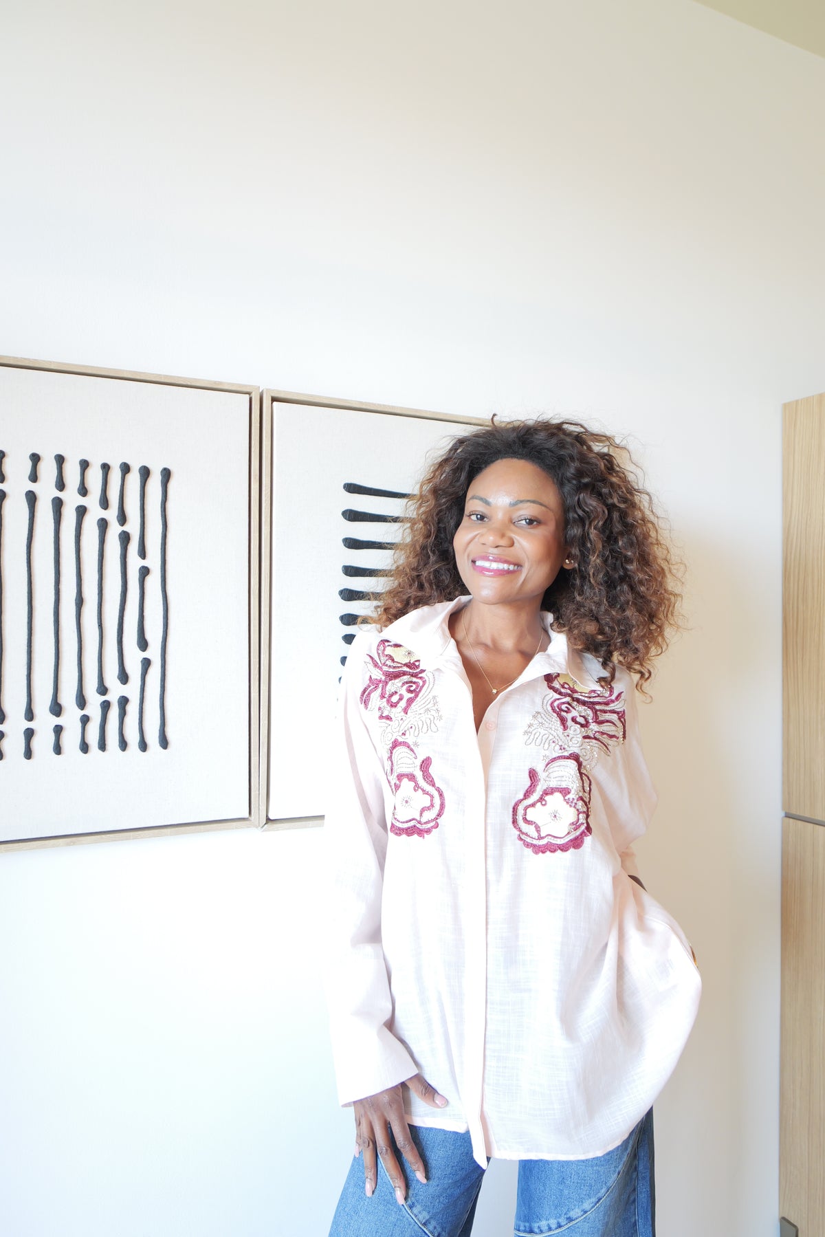 LIORA powder pink embroidered shirt