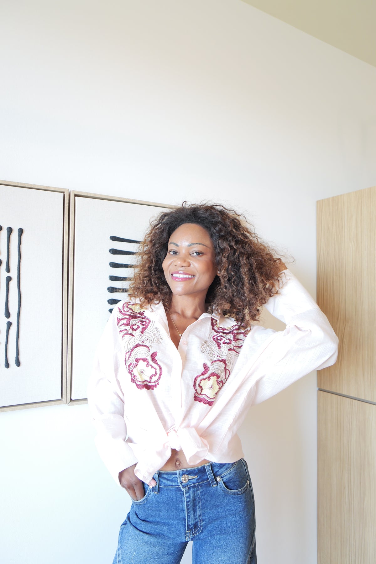 LIORA powder pink embroidered shirt