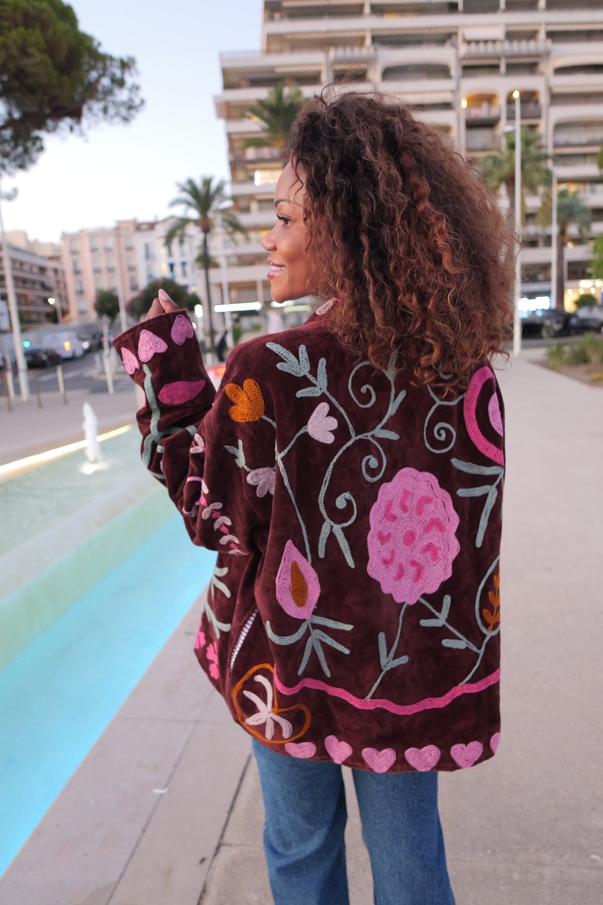 ANAYA jacket with pink embroidery