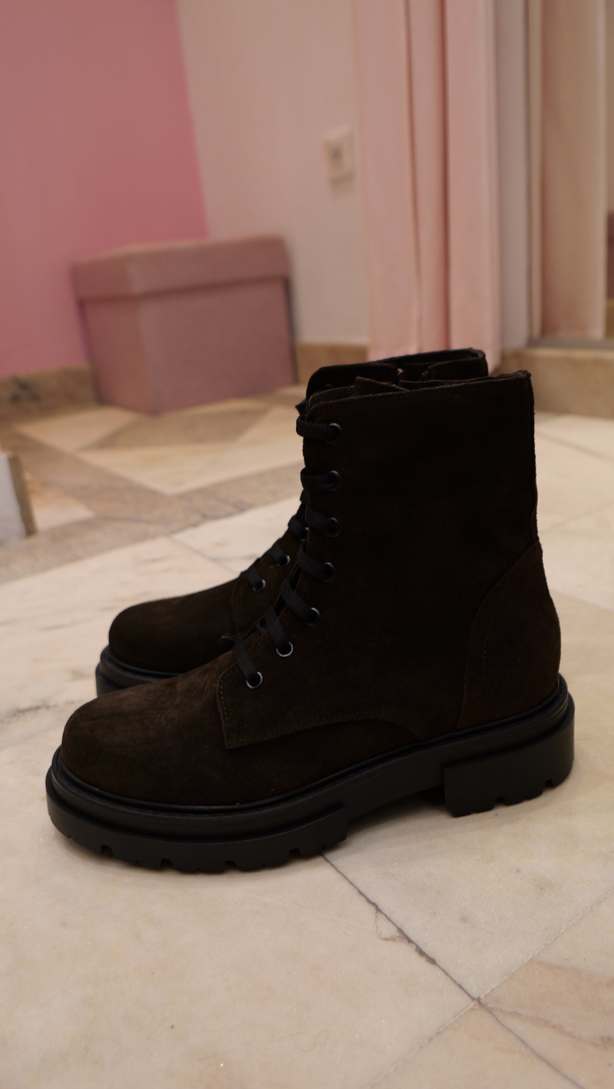 Dark brown lace-up ankle boots