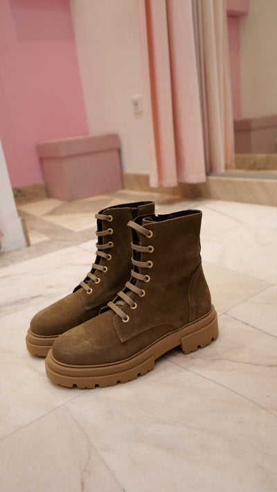 Bottines à lacets kaki délavés