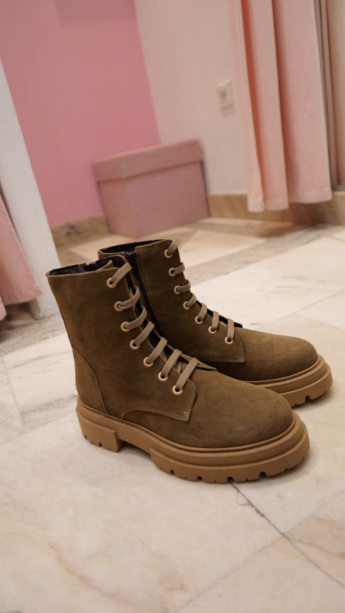 Faded khaki lace-up ankle boots