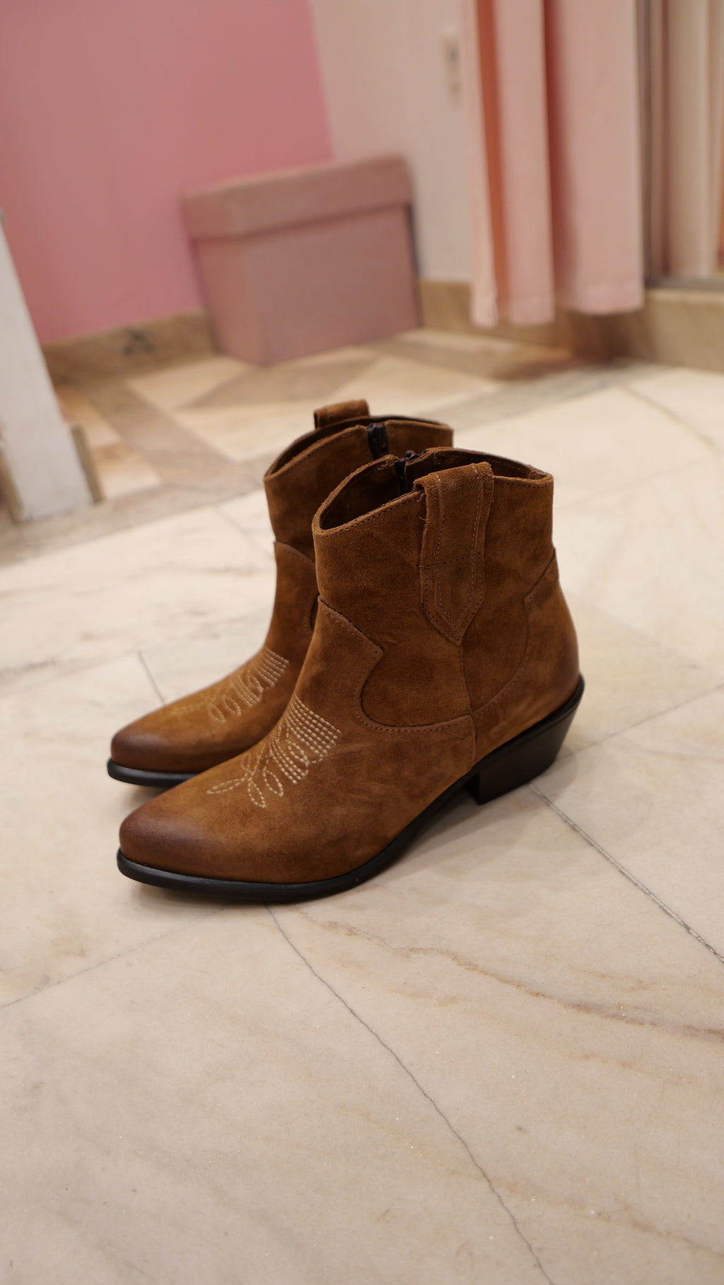 Tan cowboy ankle boots