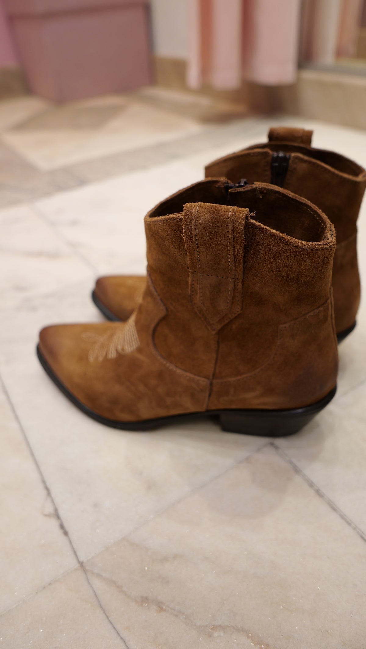 Tan cowboy ankle boots