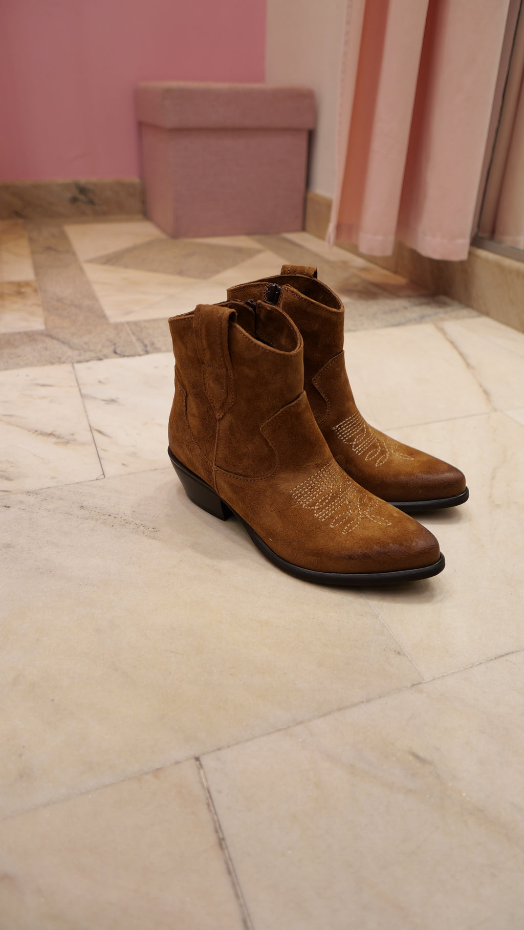 Tan cowboy ankle boots