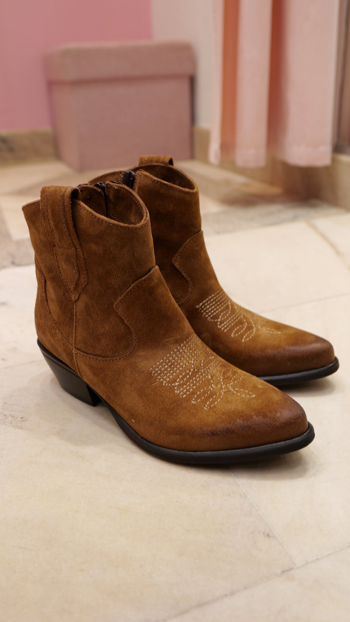 Tan cowboy ankle boots