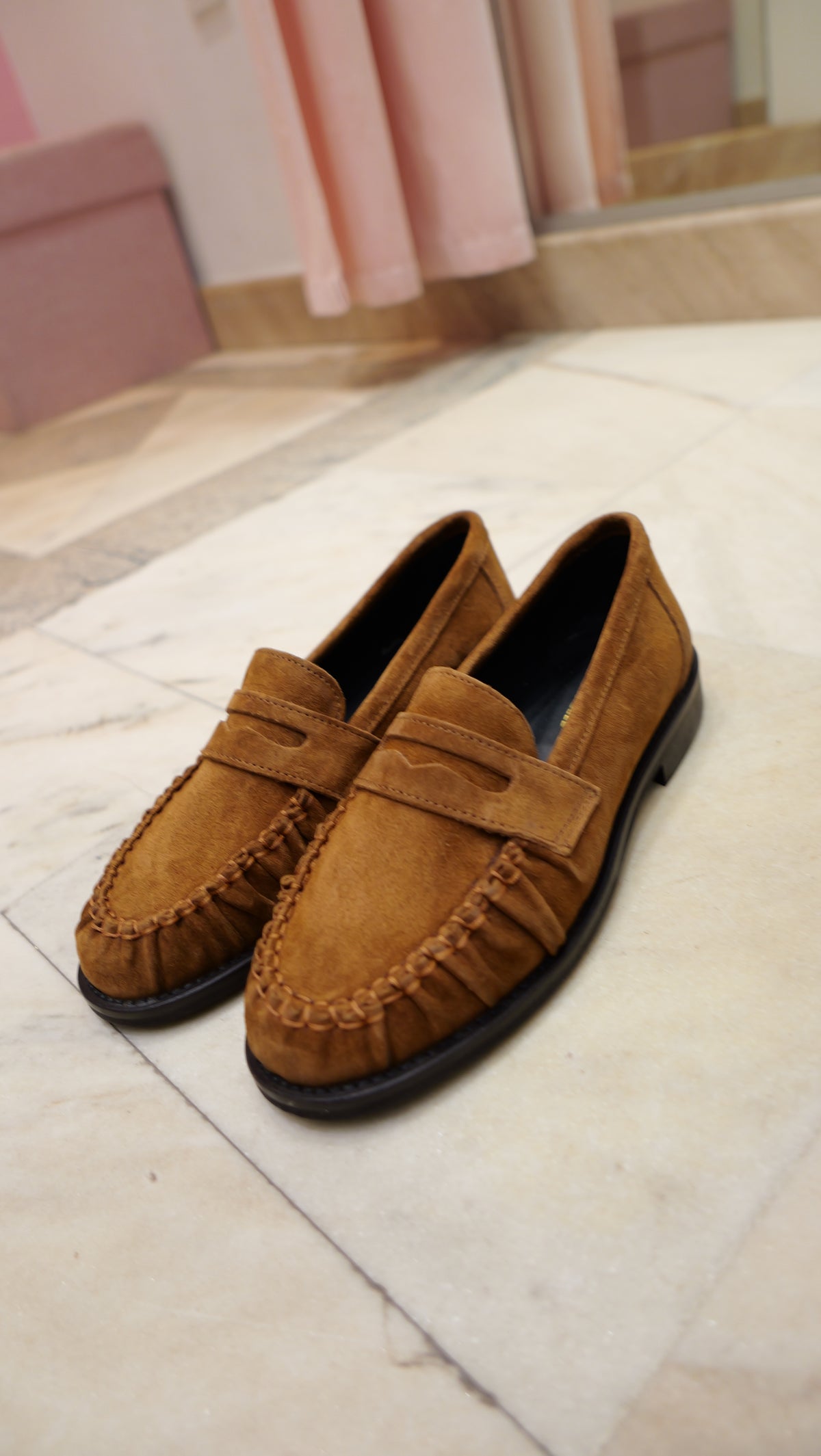 Camel suede loafers