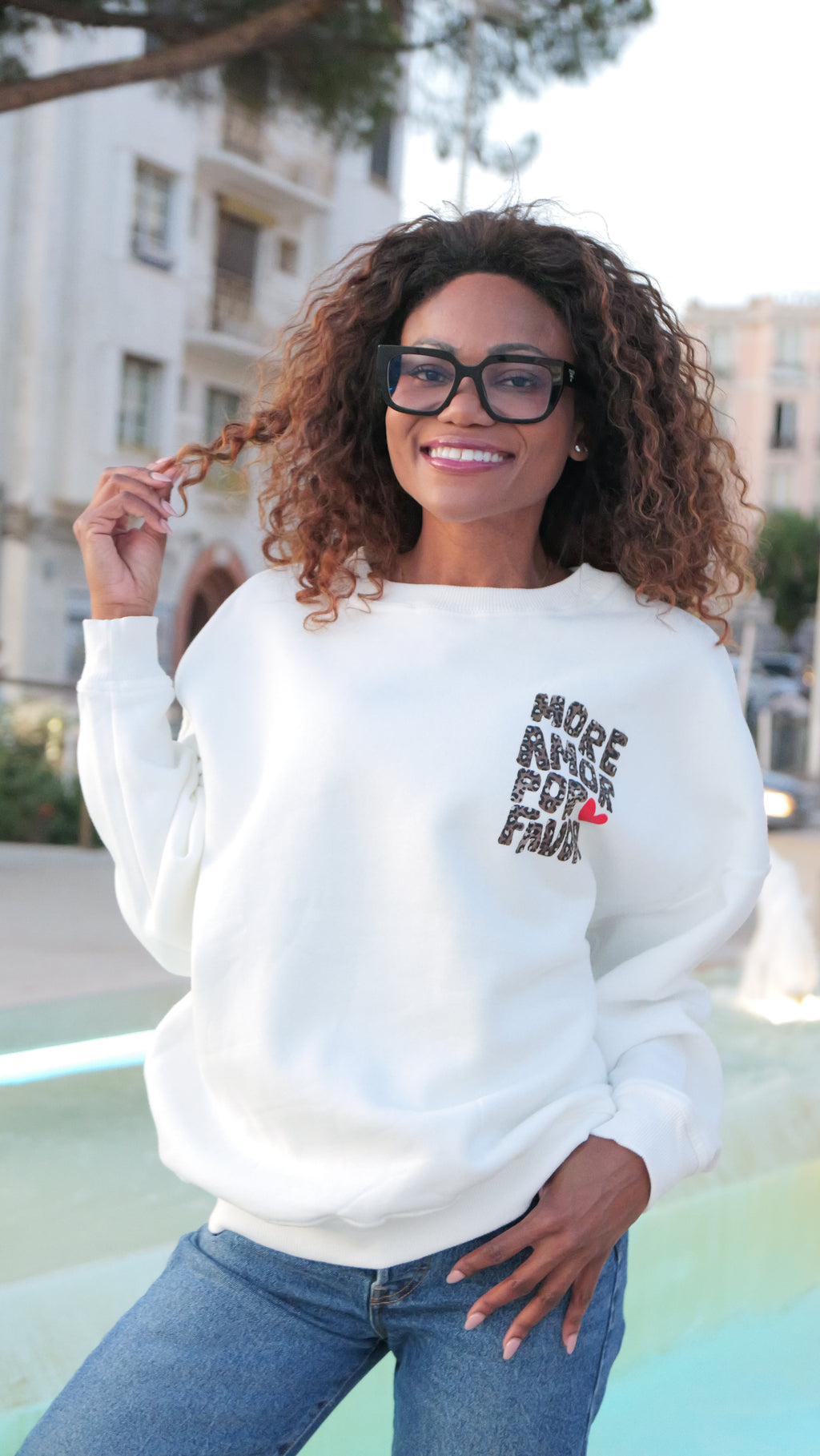 Sweat blanc « More Amor Por Favor » léopard