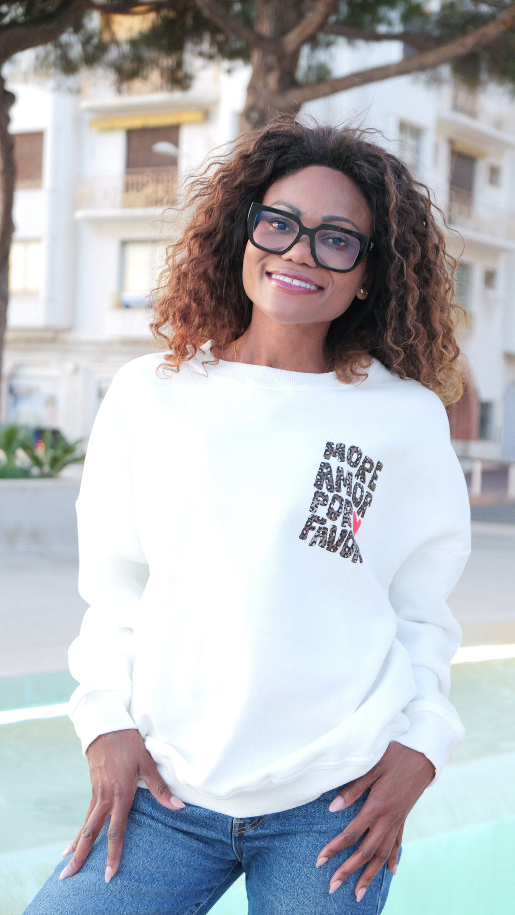 Sweat blanc « More Amor Por Favor » léopard