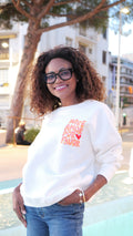 White "More Amor Por Favor" sweatshirt in orange