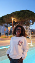 White sweatshirt with sardine print