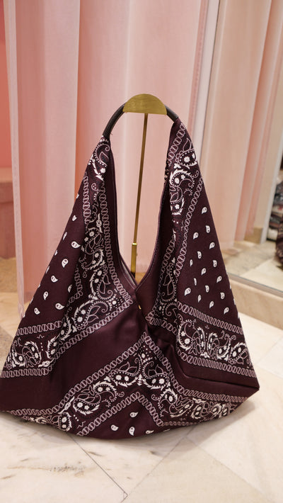 Burgundy bandana print tote bag
