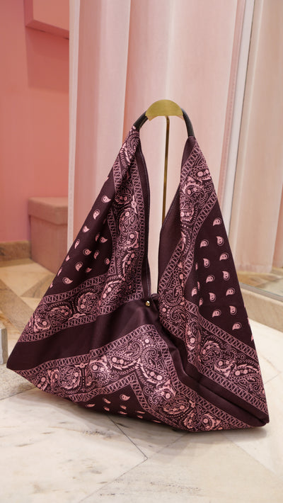 Burgundy and pink bandana-print tote bag
