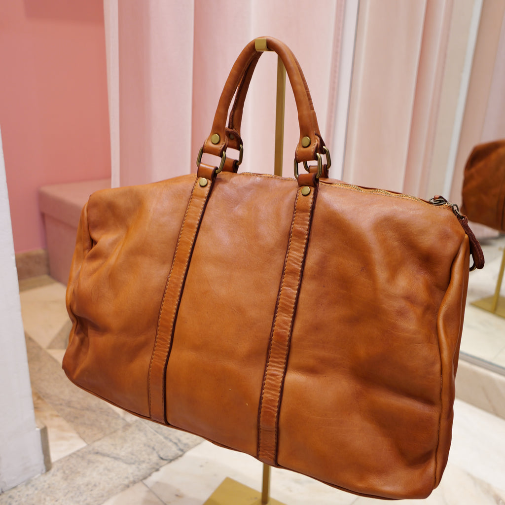Vintage camel leather travel bag