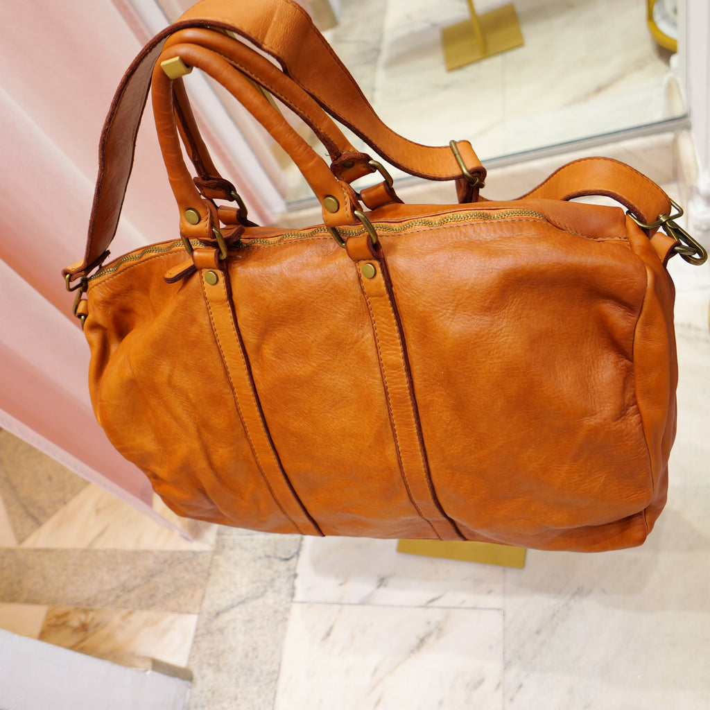 Vintage camel leather travel bag