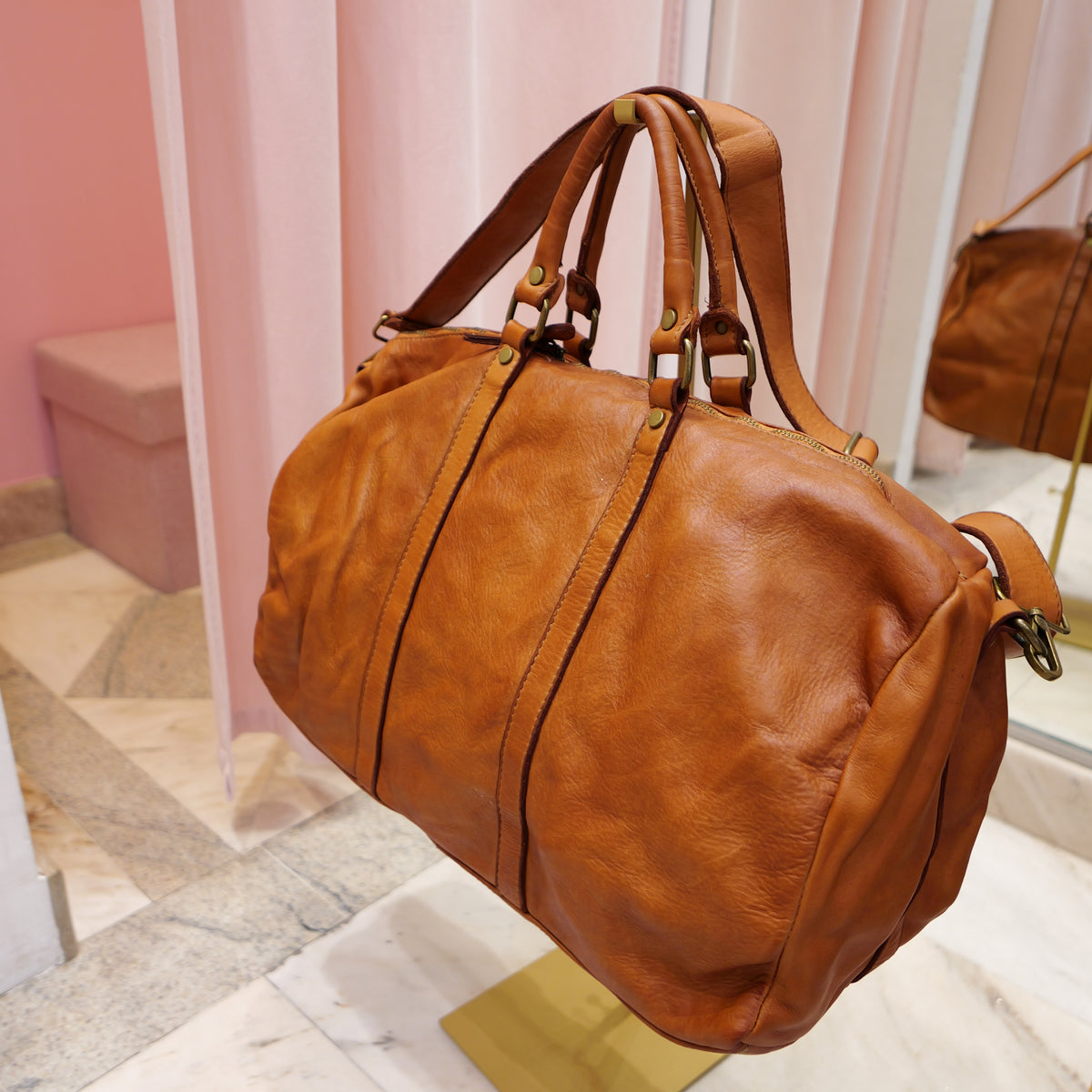 Vintage camel leather travel bag