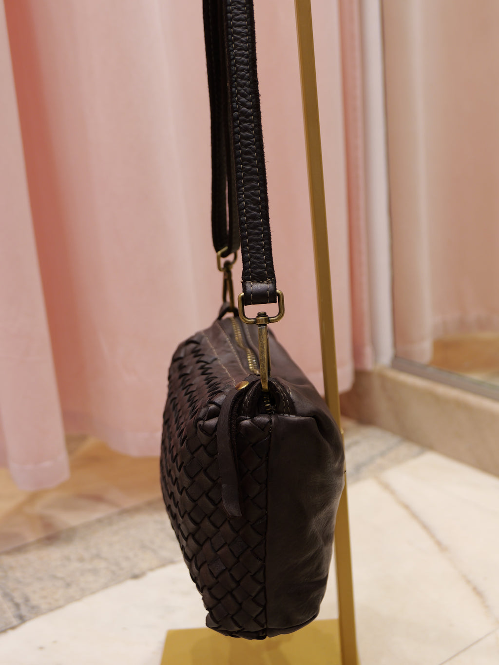 Vintage chocolate braided leather crossbody bag