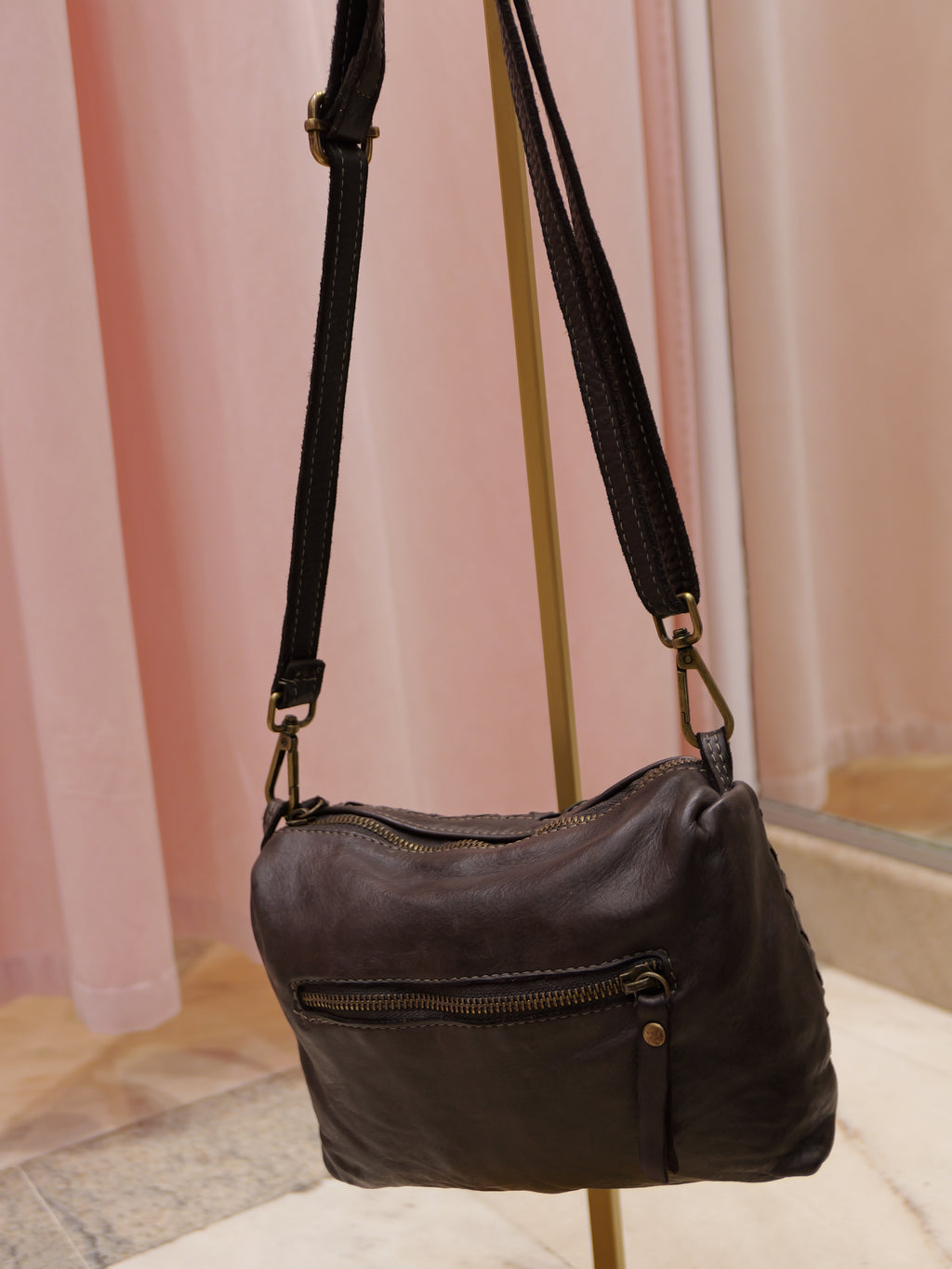 Vintage chocolate braided leather crossbody bag