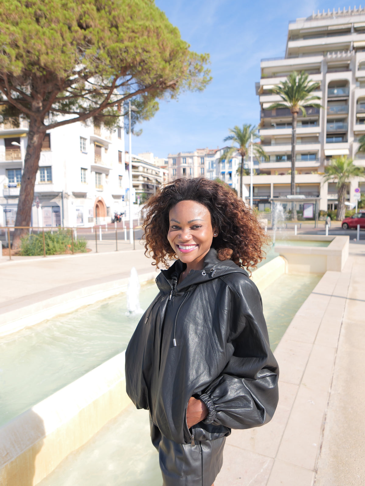Faux leather hooded jacket