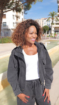 Charcoal grey denim cropped jacket