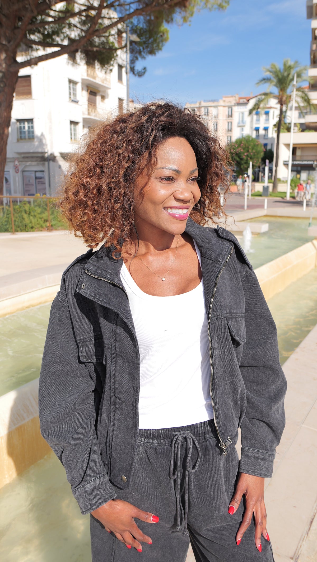 Charcoal grey denim cropped jacket
