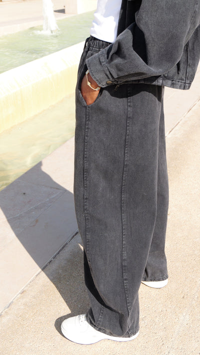 Pantalon large en jean gris foncé
