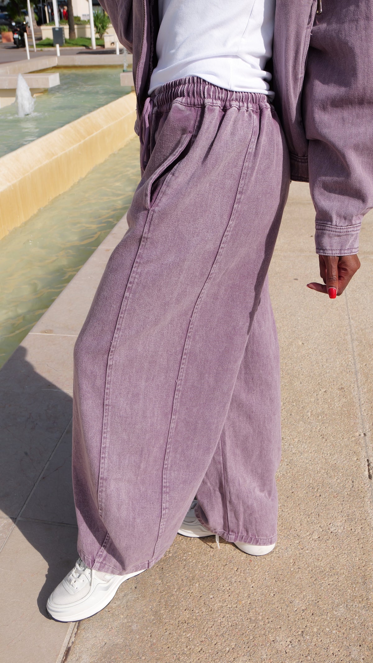 Pantalon large en jean prune