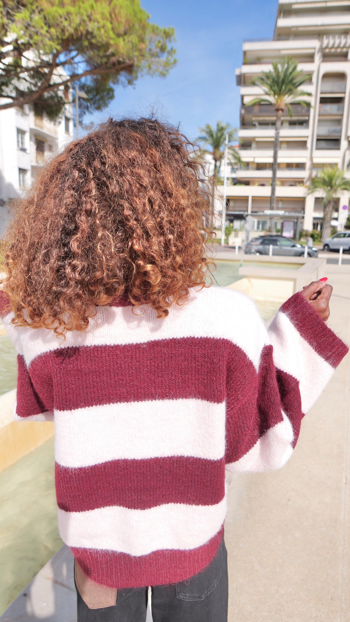Valentina Zip-Up Cardigan – Bordeaux & Ecru 🤍