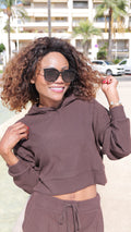 Chocolate corduroy-effect cropped hoodie