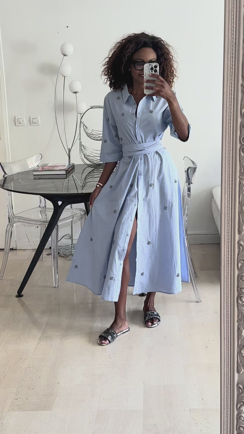 Sky blue long shirt dress
