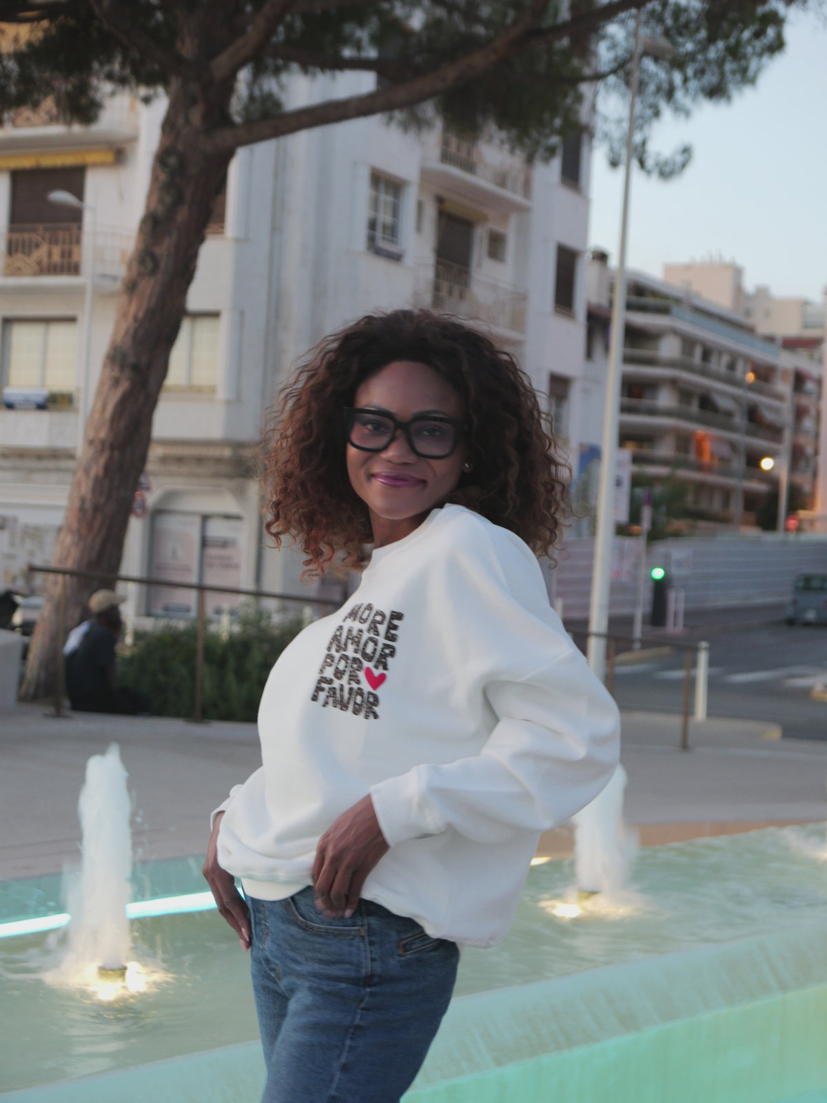 Sweat blanc « More Amor Por Favor » léopard